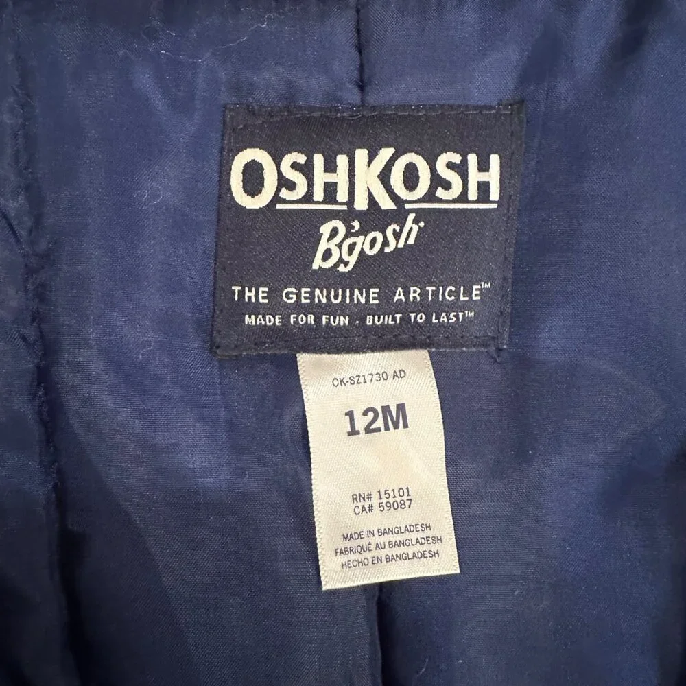 OSHKOSH BLUE CAMO WINTER BIB OVERALLS SNOW PANTS 12 MONTHS
